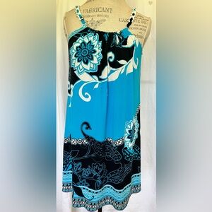 Muse Womens Pucci Inspired Mini Dress in Aqua/Black Floral Sz 4
